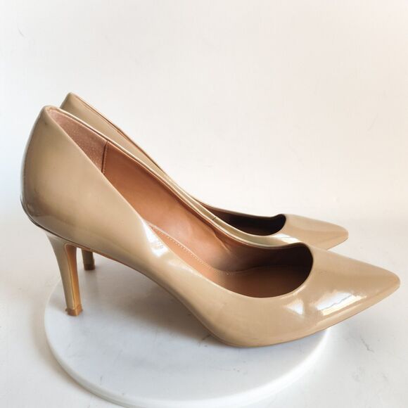 Calvin Klein Heels Size 10 Faux Leather Stiletto Nude Neutral Pointy Toe Beige - Picture 1 of 11